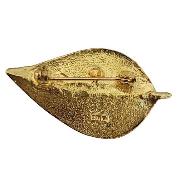 LIA Green Enamel Leaf Ladybug Trembler Brooch Pin, Signed M453 - Picture 4 of 7